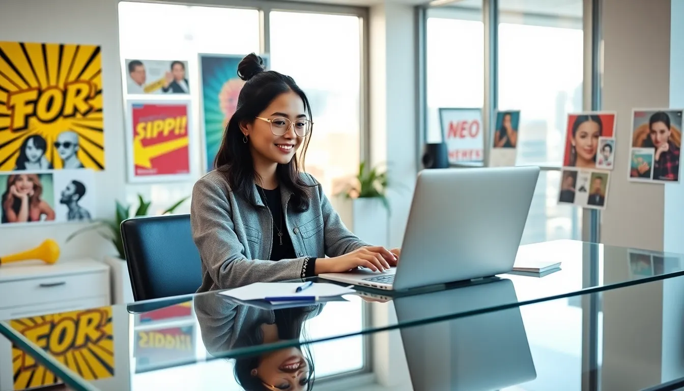 Young professional woman working in a creative digital workspace.